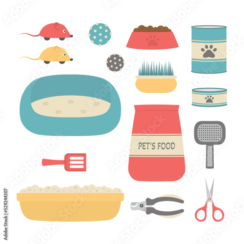 vector illustration with cartoon pet elements, flat style