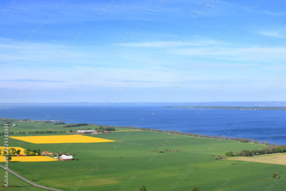Sweden, Lake Vattern Area, Uppgranna, high angle countryside view from the Brahehus castle ruins
