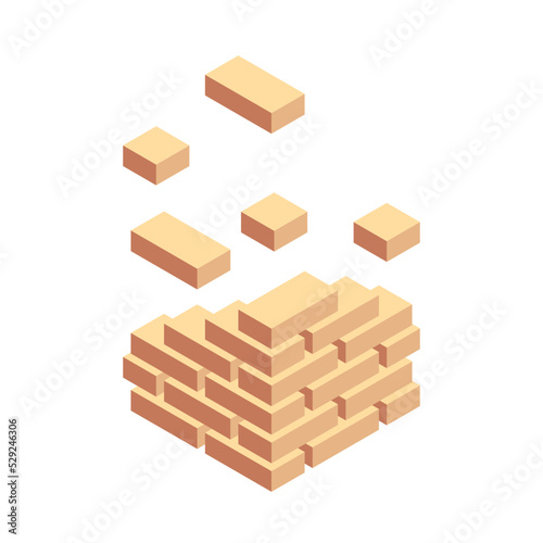 Isometric Brick Wall Construction Build Process