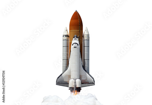Shuttle spaceship launch isolated on white background. Elements of this image furnished by NASA