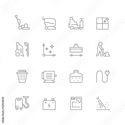 Set line icons of cleaning machine isolated on white