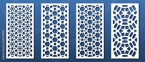 Laser cut panels, islamic arabian design pattern, geometric ornament. Home decor, wall art, papercut background, die stencil, decorative tile screen. Vector illustration