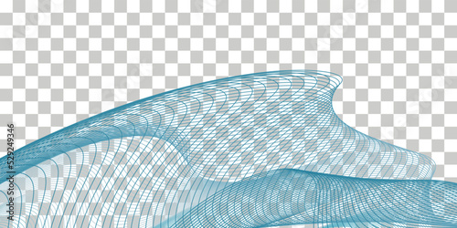 Teal blue swirl wave, abstract swoosh, flowing sea wate, flying air wind veil design. Dynamic movement , transparent curtain border. Vector illustration