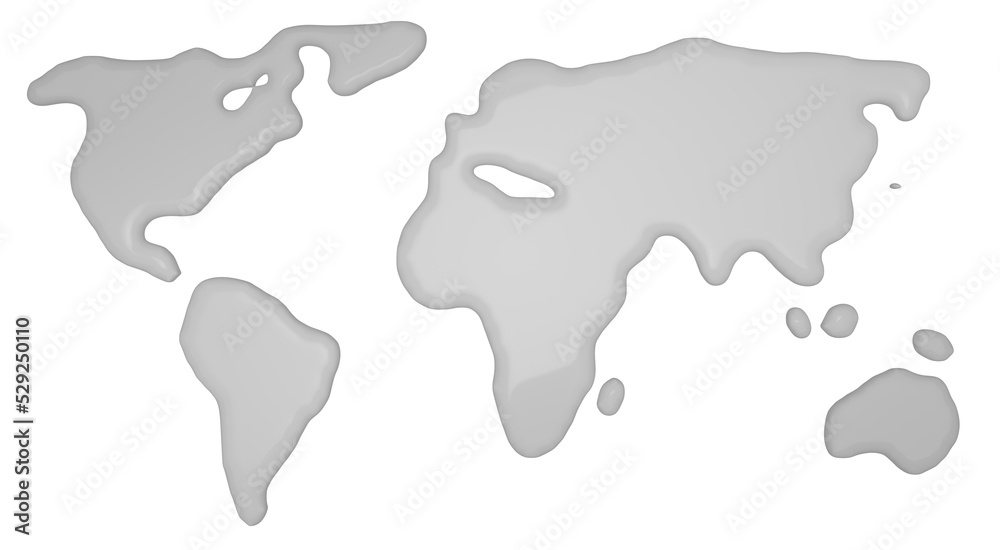 World or Global Map created by spilled Milk from Glass. 3D render.