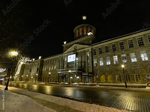 Illuminated Bonsecours market in a cold winter night, Montreal, Quebec, Canada  photo