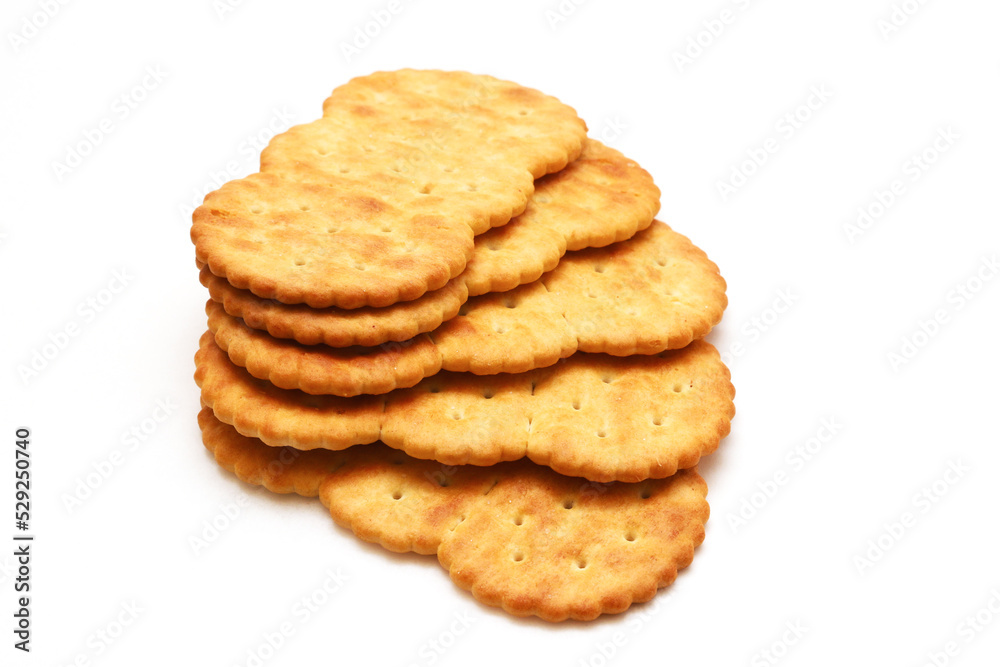 Oval crackers on a white background. Close-up