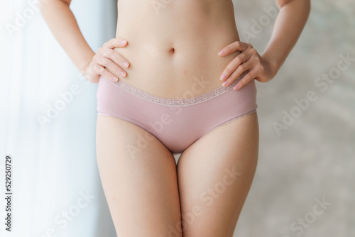 Cropped image of woman sexy woman wearing sexy panties, Vagina healthcare concept.