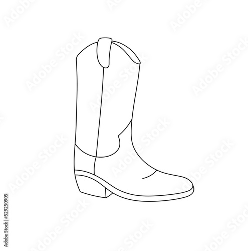 Vector isolated one cowboy cossack boot side view colorless black and white contour line easy drawing photo
