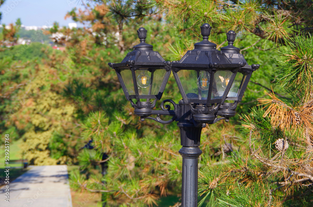 City street lamp in the park of the city of Chisinau.