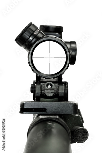 Canvas Print POV sniper scope aim mounted on rifle weapon transparent