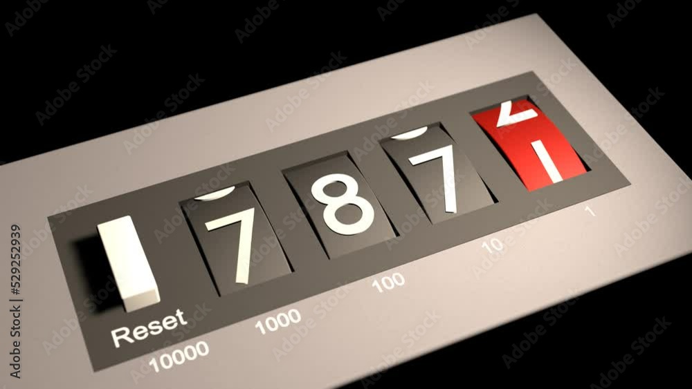 Kwh meter starting from 2022 to 2023 after pressing the reset button. 3d render animation Kwh meter starting from 2022 to 2023 after pressing the reset button. 3d render animation