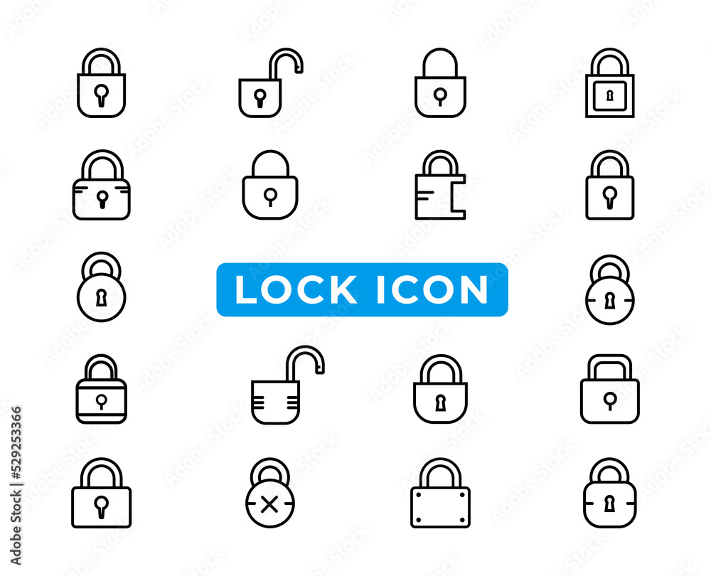 Simple collection of lock related line icons.Lock line icon set Simple collection of lock related line icons.Lock line icon set