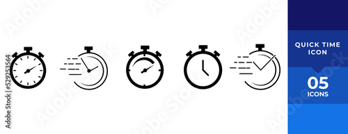 Timer icons set. Quick time or deadline icon. Express service symbol. Countdown timer and stopwatch icons isolated on white. Vector illustration.