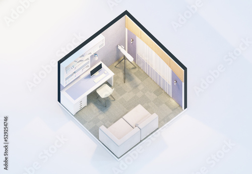 Isometric view of low poly study room 3d rendering