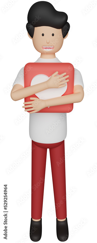 Fototapeta premium cute person character illustration holding a heart icon