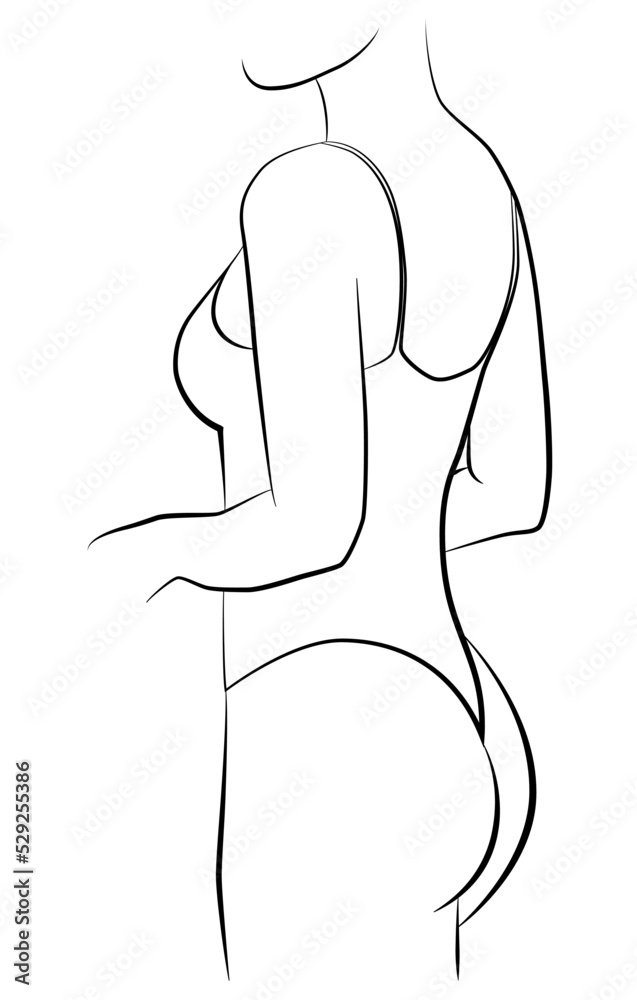 Fototapeta premium The silhouette of the body is a line. Female silhouette. The figure is a line. Minimalistic linear female figures, underwear posters, postcards, social media posts.