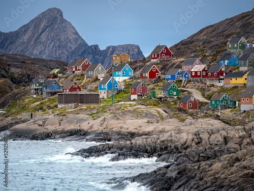 The colorful settlement of Kangaamiut, formerly known as Gammel Sukkertoppen in central-western Greenland. photo