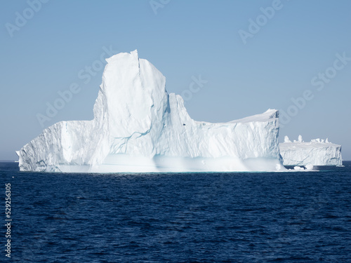 Enormous icebergs with sculptural forms of great beauty crowding the waters of the Disko Bay north of the Artic Circle near Ilulissat, Western Greenland © Luis