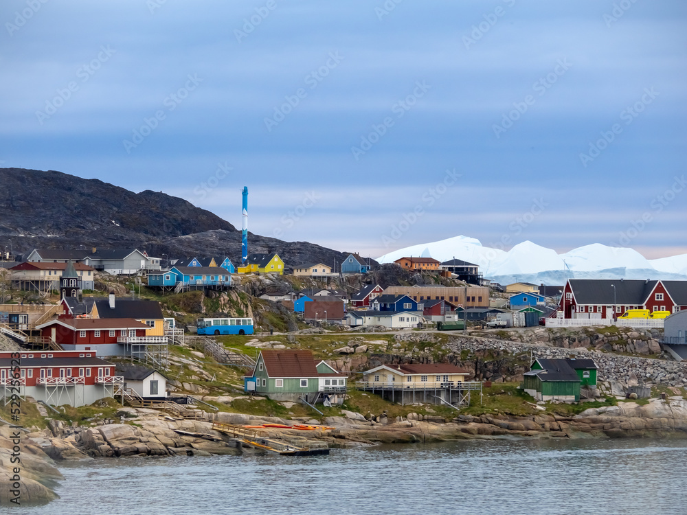 Ilulissat, formerly Jakobshavn or Jacobshaven, in western Greenland north of the Artic Circle.