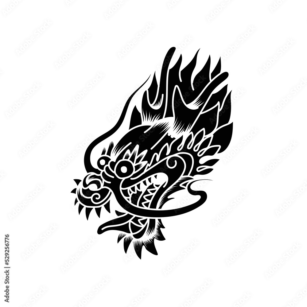 Dragon oldschool tattoo design style full black outline Dragon oldschool tattoo design style full black outline