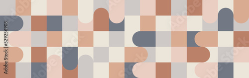 Trendy vector abstract geometric background with circles in retro scandinavian style, cover pattern seamless. Graphic pattern of simple shapes in pastel colors, abstract mosaic.