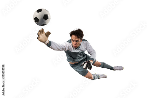 Fototapeta Naklejka Na Ścianę i Meble -  Soccer goalkeeper that makes a great save and avoids a goal