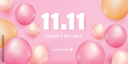 11.11 sale banner template design with balloon for web or social media. 3d render.