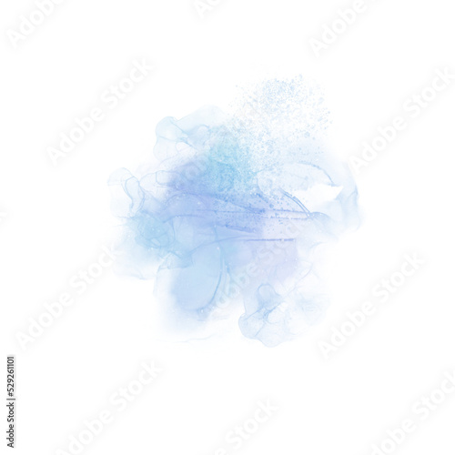 Soft blue marble Alcohol ink Splash. Isolated Watercolor element on a Transparent background 