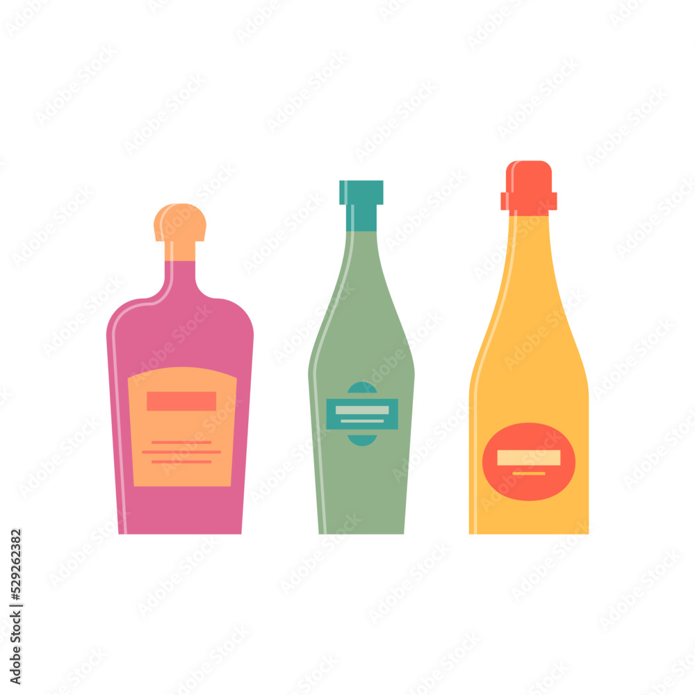 Bottle of liquor, vermouth, champagne great design for any purposes. Flat style. Color form. Party drink concept. Simple image shape Bottle of liquor, vermouth, champagne great design for any purposes. Flat style. Color form. Party drink concept. Simple image shape