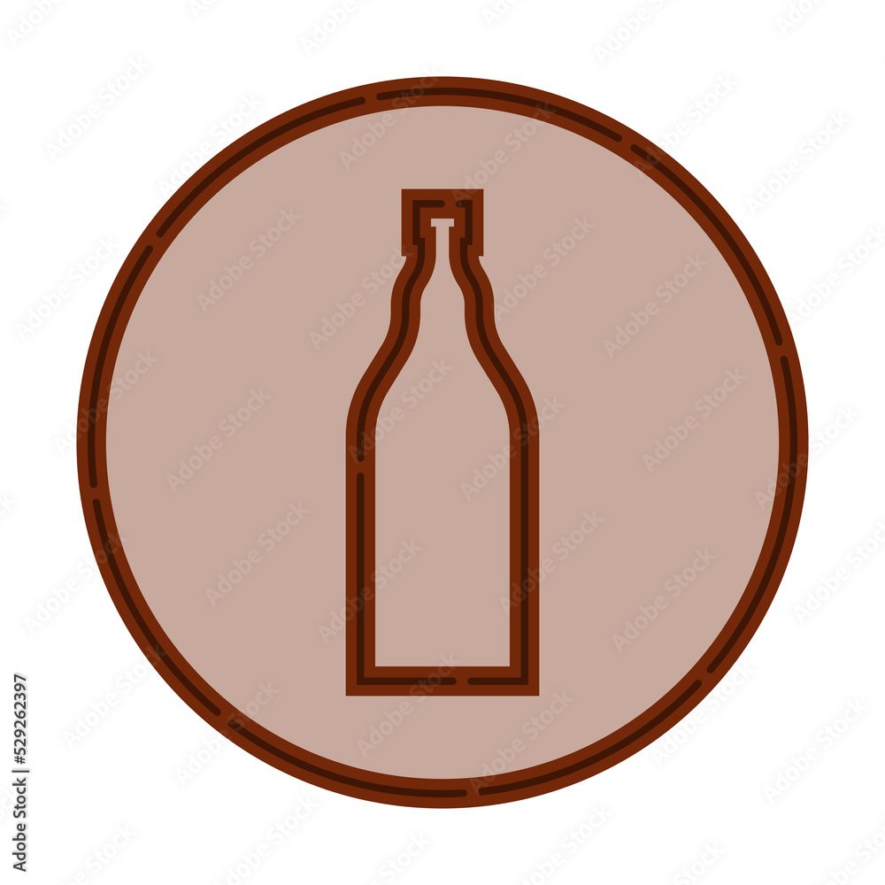 Illustration of bottle of brandy in flat style in form of thin lines. In the form of background is circle of color drinks. Isolated object design beverage. Simple icon for restaurant, pub, party Illustration of bottle of brandy in flat style in form of thin lines. In the form of background is circle of color drinks. Isolated object design beverage. Simple icon for restaurant, pub, party