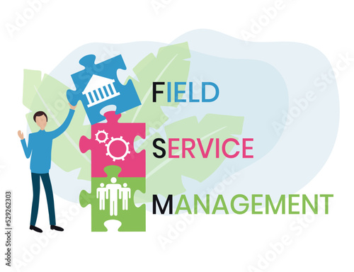 FSM - Field Service Management acronym. business concept background. vector illustration concept with keywords and icons. lettering illustration with icons for web banner, flyer, landing page