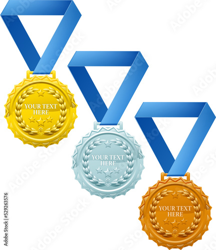 Three winners medals, bronz...