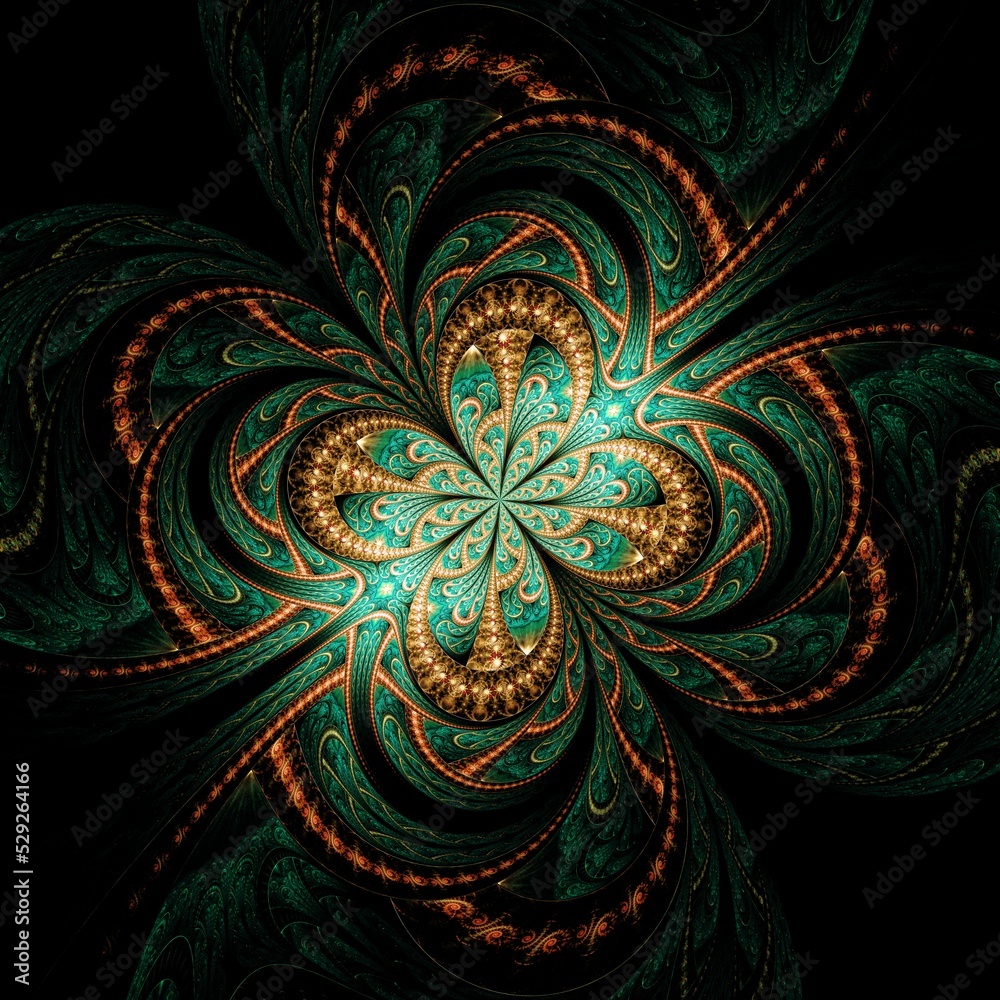 Symmetrical Gold Green fractal flower, digital artwork for creative graphic Symmetrical Gold Green fractal flower, digital artwork for creative graphic
