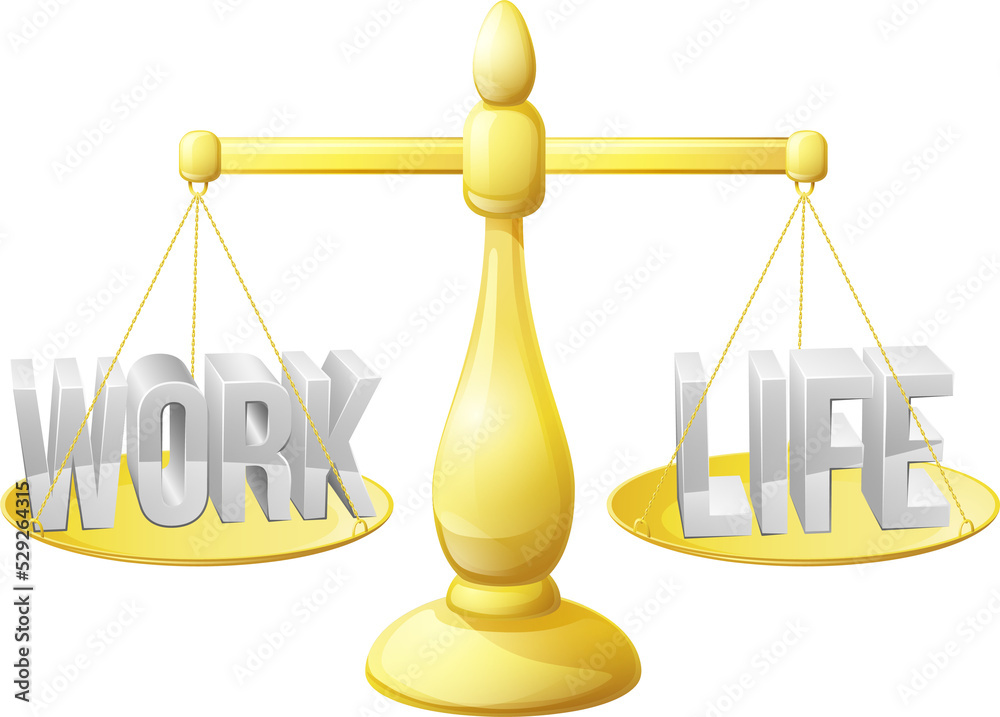 Work life balance concept, work and life on scales perfectly balanced Work life balance concept, work and life on scales perfectly balanced