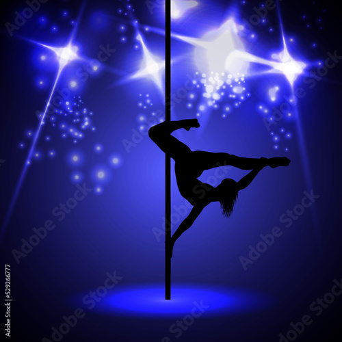 Beautiful silhouette of young women dancing a striptease. Sexy pole dancing	