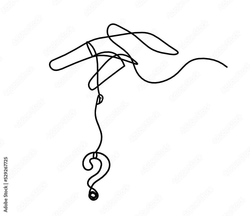 Obraz premium Abstract hand with question mark as line drawing on white background