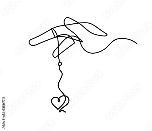Abstract hand with sign ok and heart as line drawing on white background