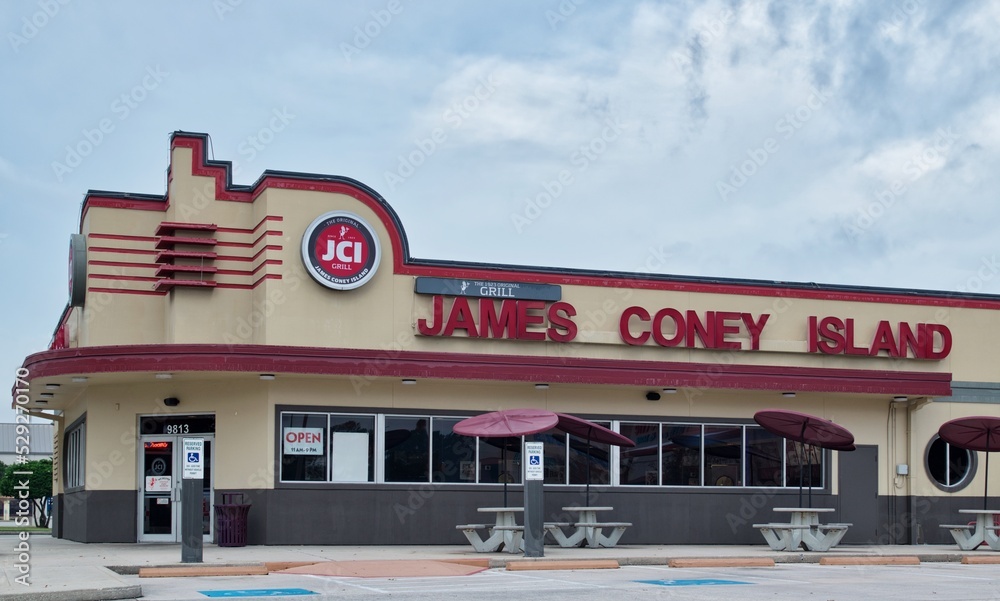 James Coney Island restaurant exterior and parking lot in Houston, TX ...