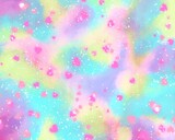 Galactic space pastel pink, yellow, blue, purple, green, unicorn magic fancy decorating and heart sparkles, candy favor, party, decoration