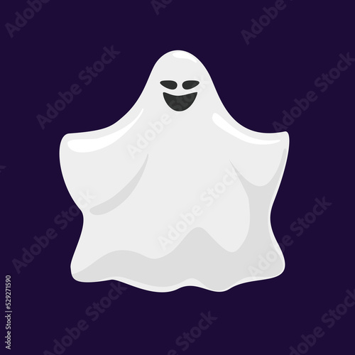 Cute halloween ghost isolated on dark background. Creepy funny cute character character. Vector Illustration.