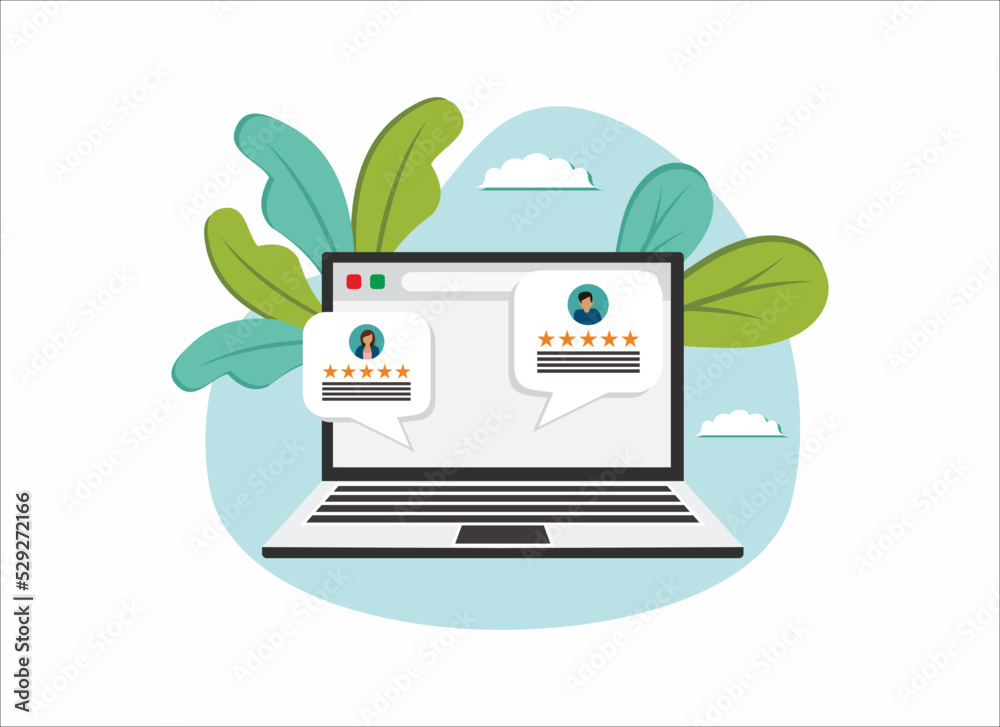Fototapeta premium online chatting on laptop computer concept, man and woman connecting together and work from anywhere, flat vector illustration