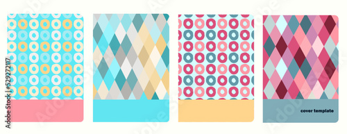 Set of cover page vector templates based on seamless patterns with hand drawn rings. Perfect for exercise books, notebooks, diaries, presentations