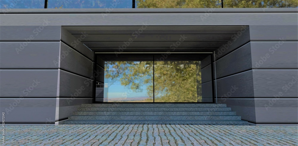 The main entrance to a modern office building finished with composite ...