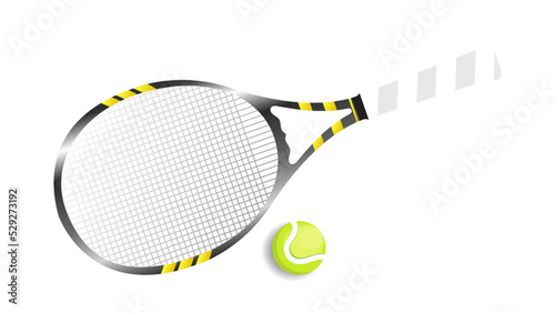 Tennis ball with Tennis racket frame isolated on white background  Illustrations for use in online sporting events , Illustration Vector  EPS 10