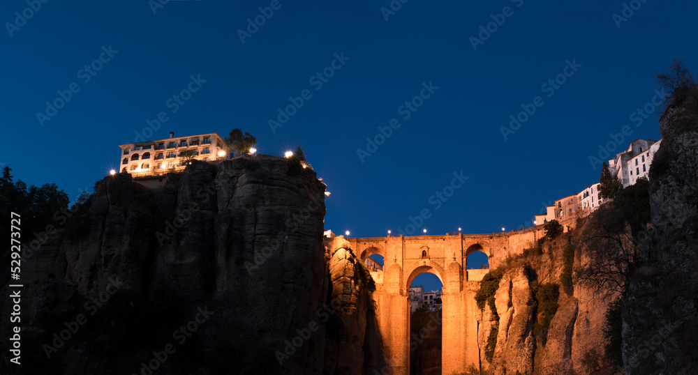 photography of the bridge of Ronda at nightfall (Andalusia, Spain)