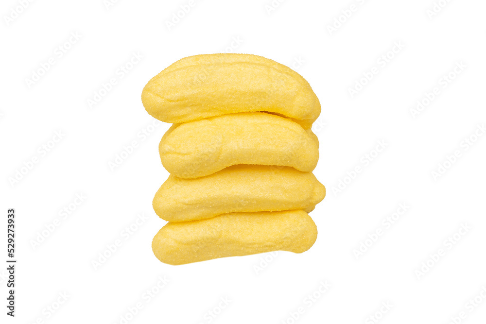 Banana marshmallow candy isolated on a white background. Banana marshmallow candy isolated on a white background.