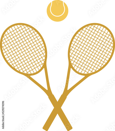 Golden tennis rackets and tennis ball
