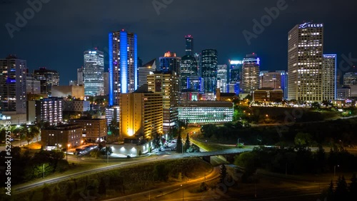 Revealing shot of downtown Edmonton at night. Hyperlapse
 photo