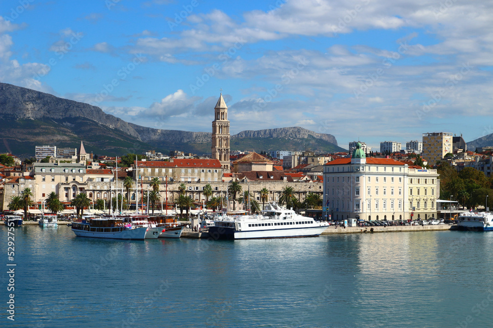 Split city panorama view of the passenger ferries port