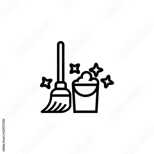 Mop line icon isolated on white background